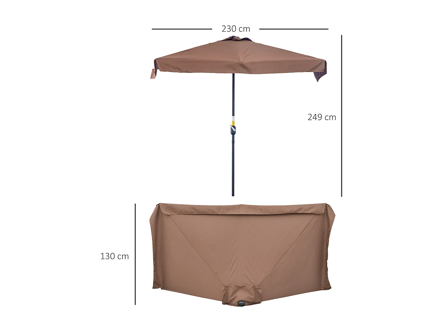 Ombrellone semicircolare con apertura a manovella 2.3x1.3m