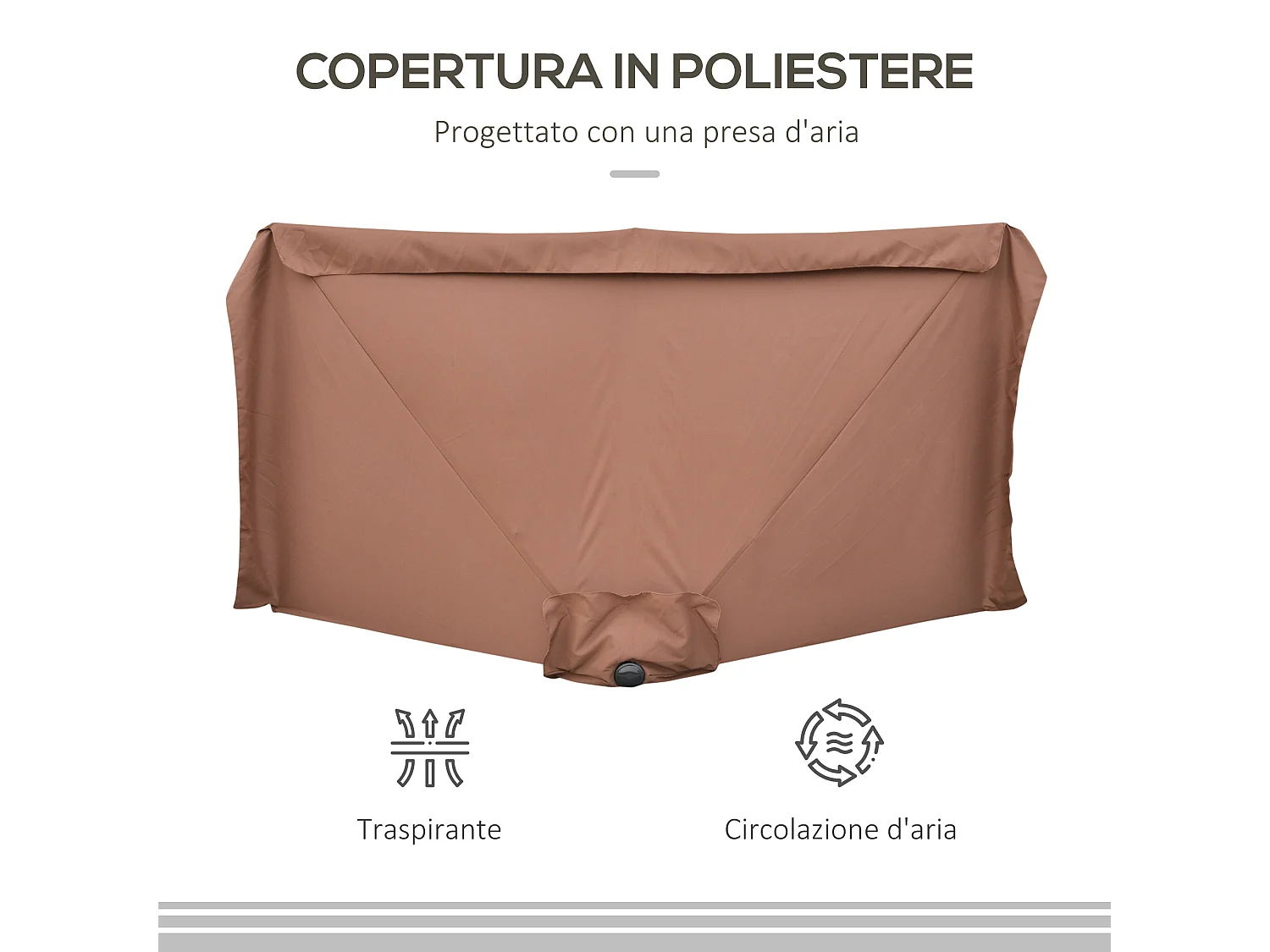 Ombrellone semicircolare con apertura a manovella 2.3x1.3m