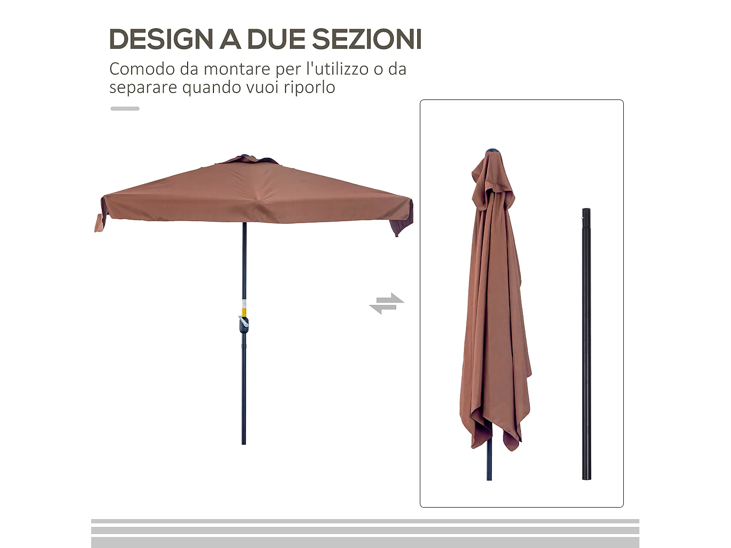 Ombrellone semicircolare con apertura a manovella 2.3x1.3m