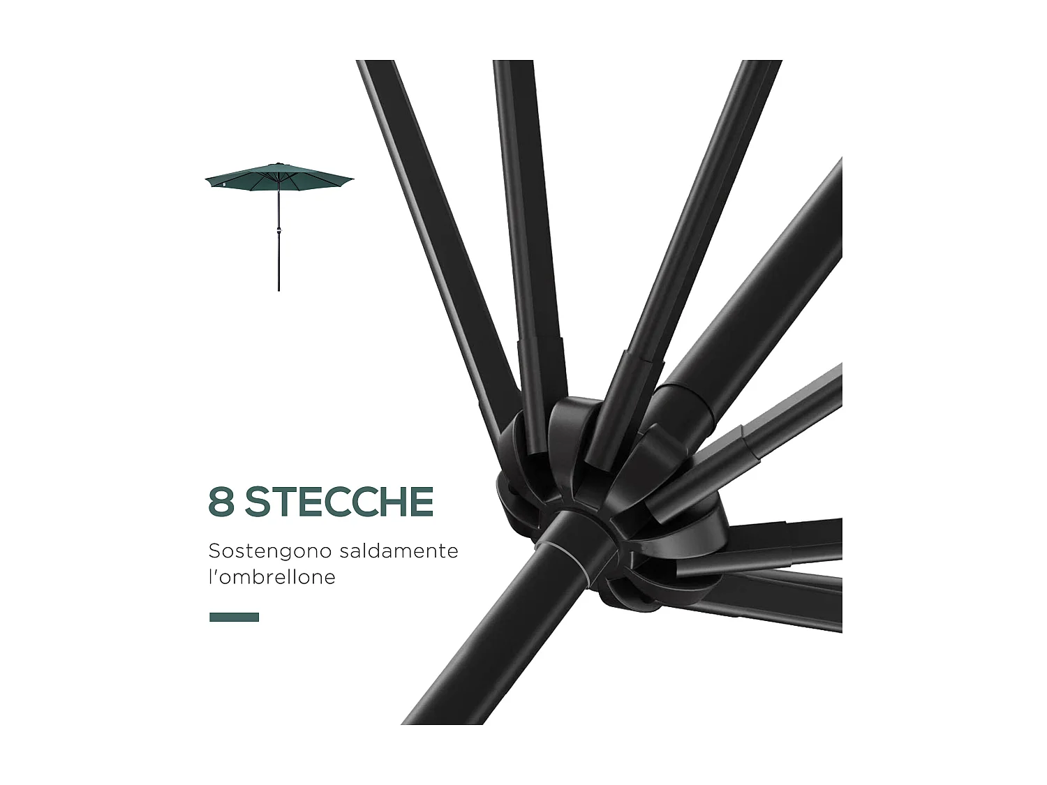 Ombrellone da giardino 3x2.5m inclinabile con manovella verde