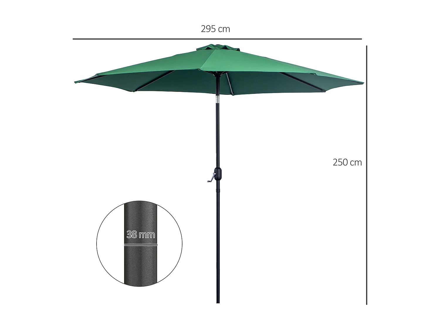 Ombrellone da giardino 3x2.5m inclinabile con manovella verde