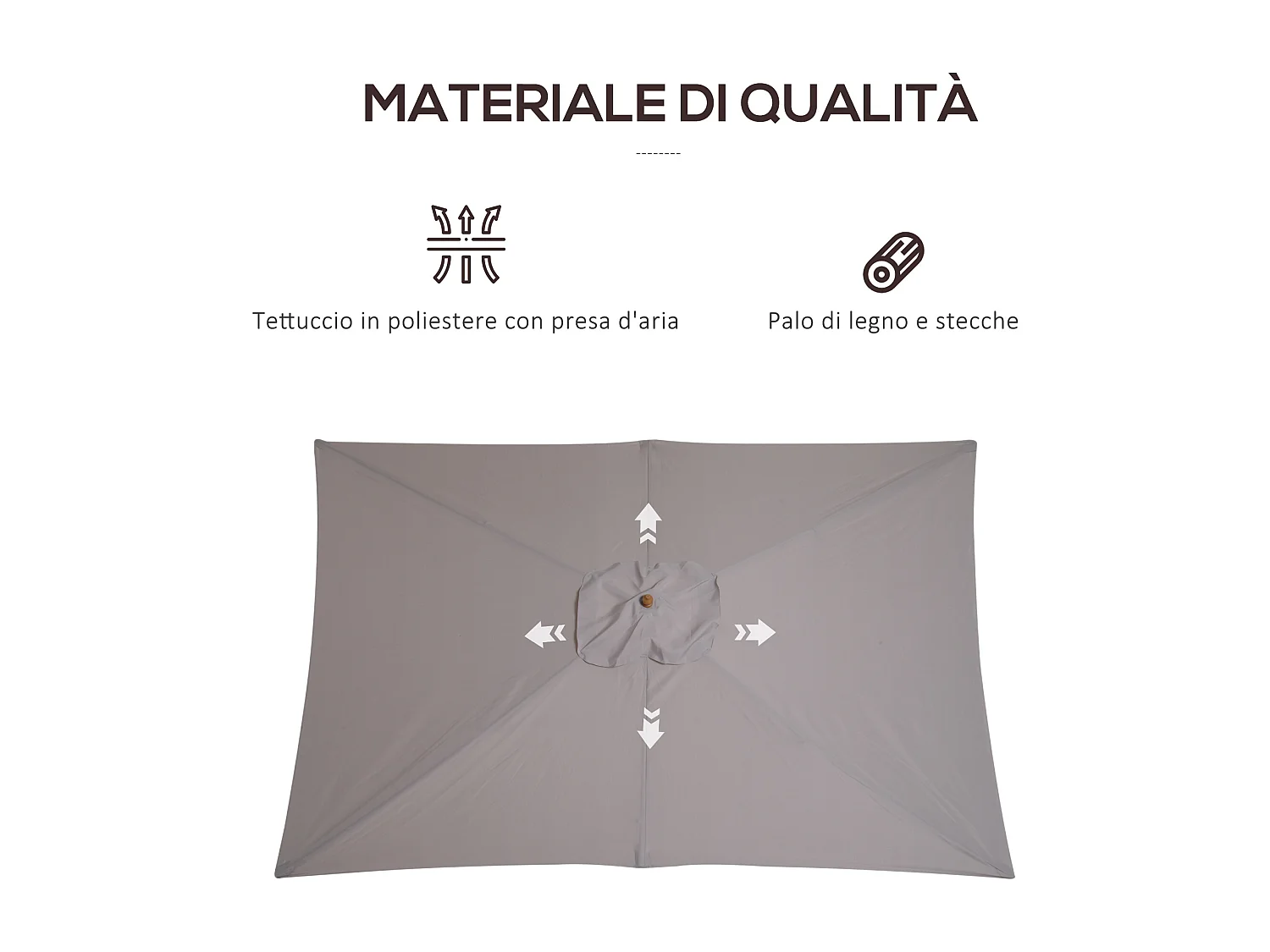 Ombrellone da giardino in legno 2x3m con copertura poliestere grigio