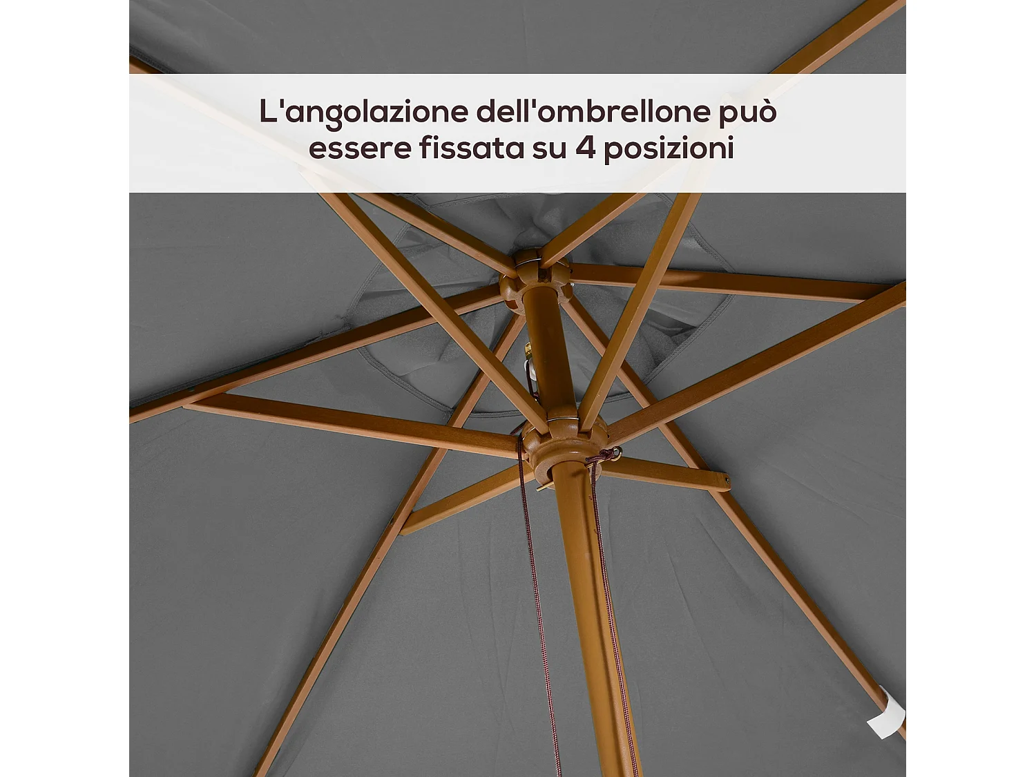 Ombrellone da giardino in legno 2x3m con copertura poliestere grigio