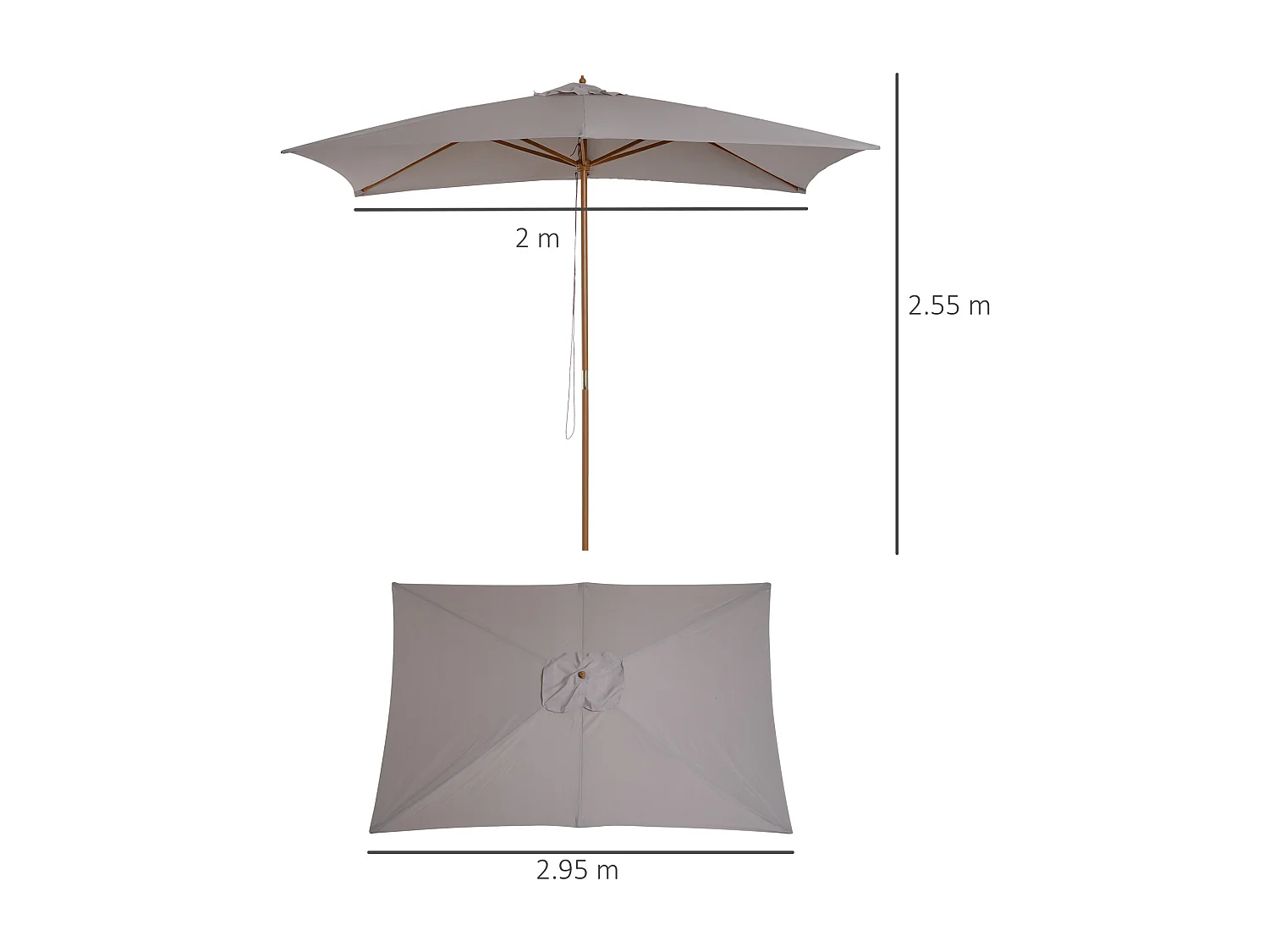 Ombrellone da giardino in legno 2x3m con copertura poliestere grigio