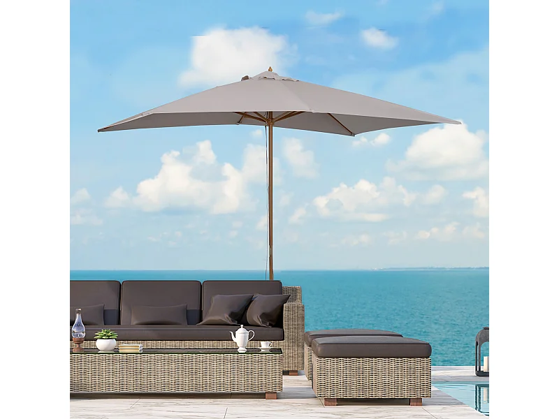 Ombrellone da giardino in legno 2x3m con copertura poliestere grigio