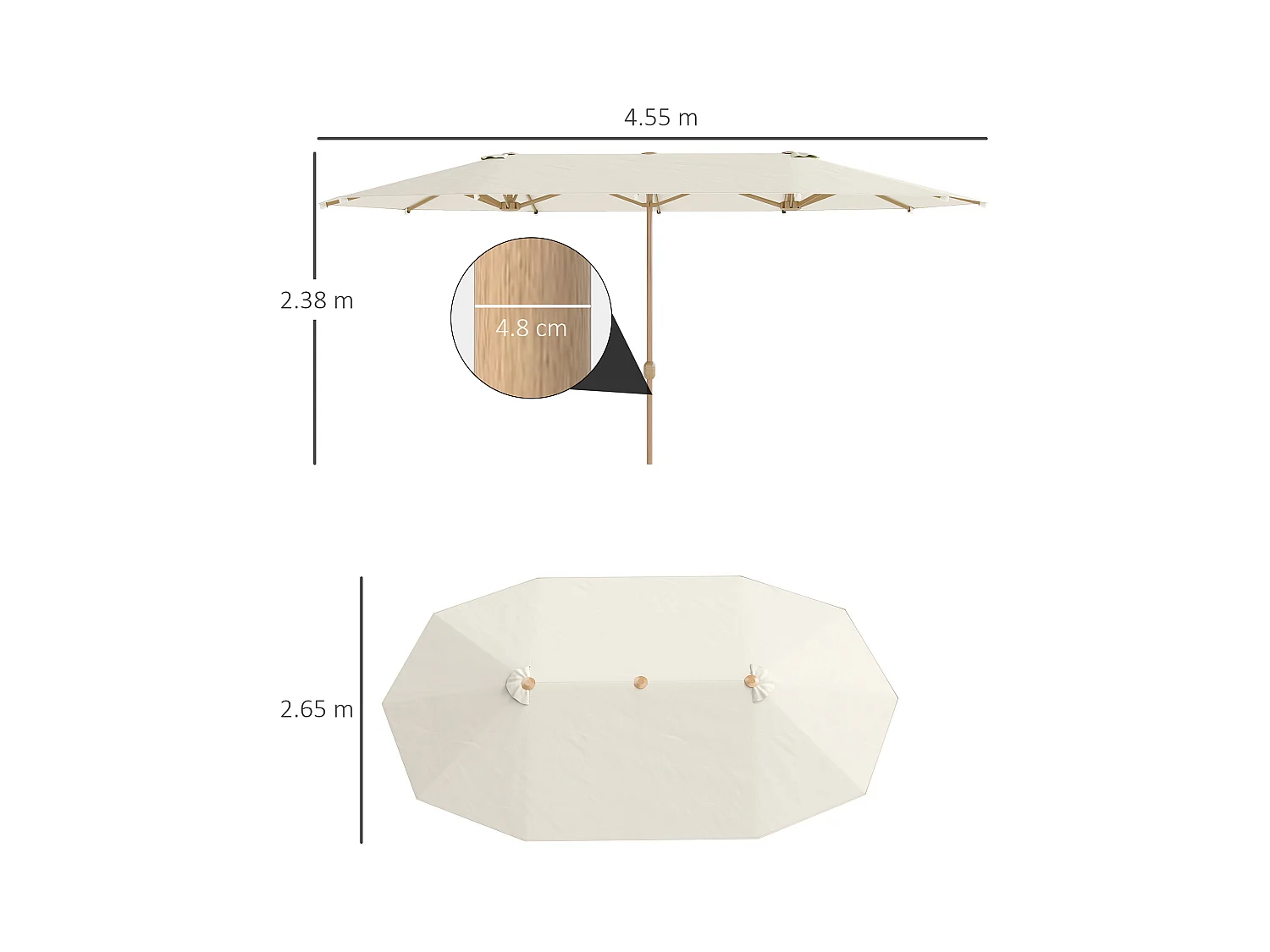 Ombrellone doppio con apertura a manovella 455x265x238 cm beige