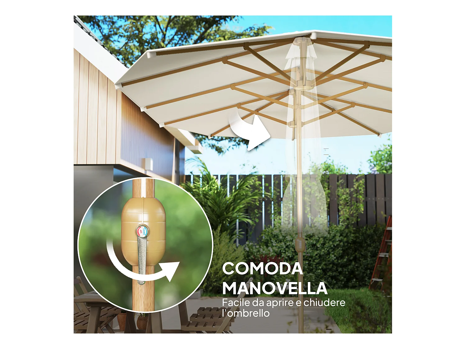 Ombrellone doppio con apertura a manovella 455x265x238 cm beige