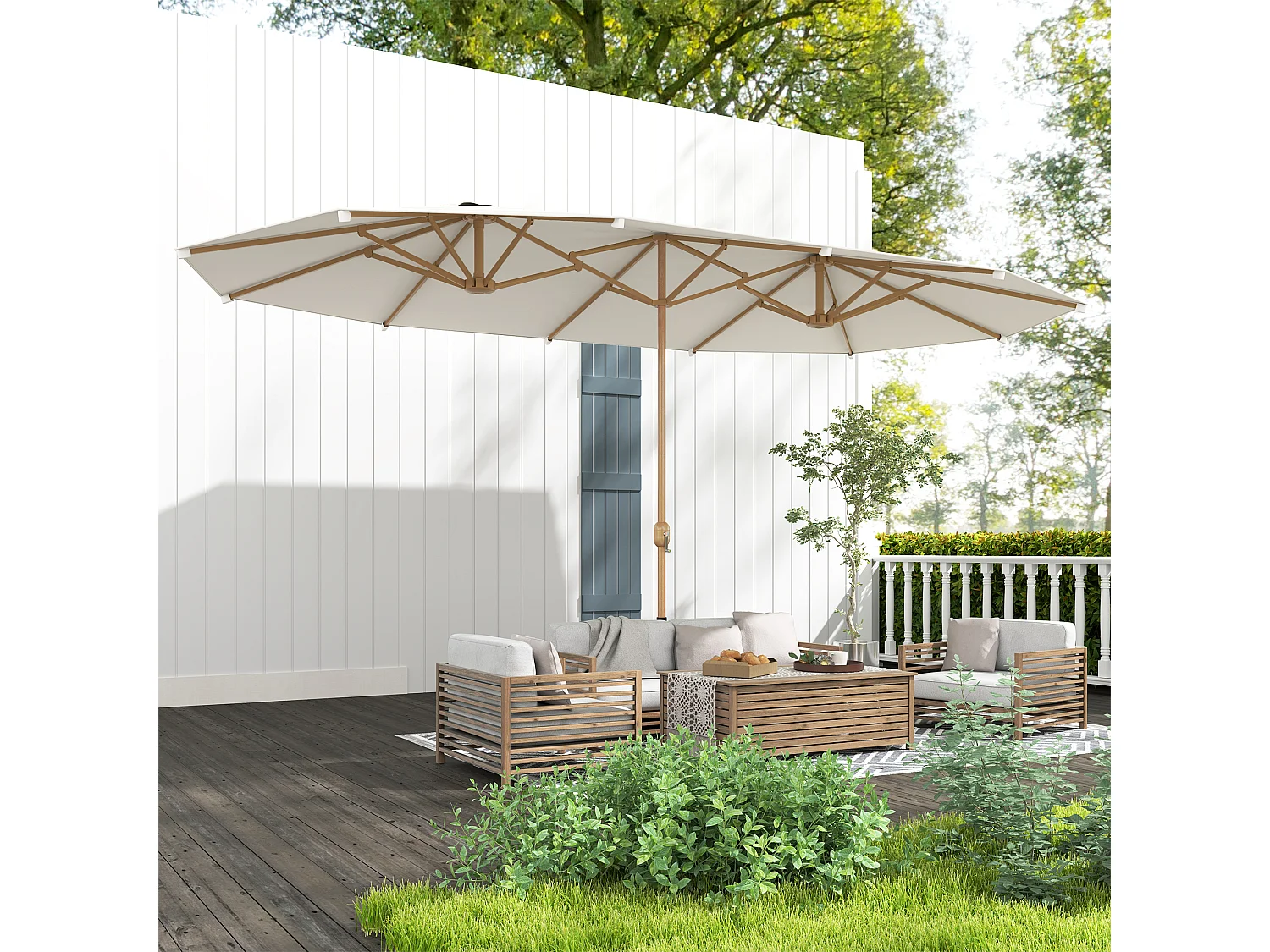 Ombrellone doppio con apertura a manovella 455x265x238 cm beige