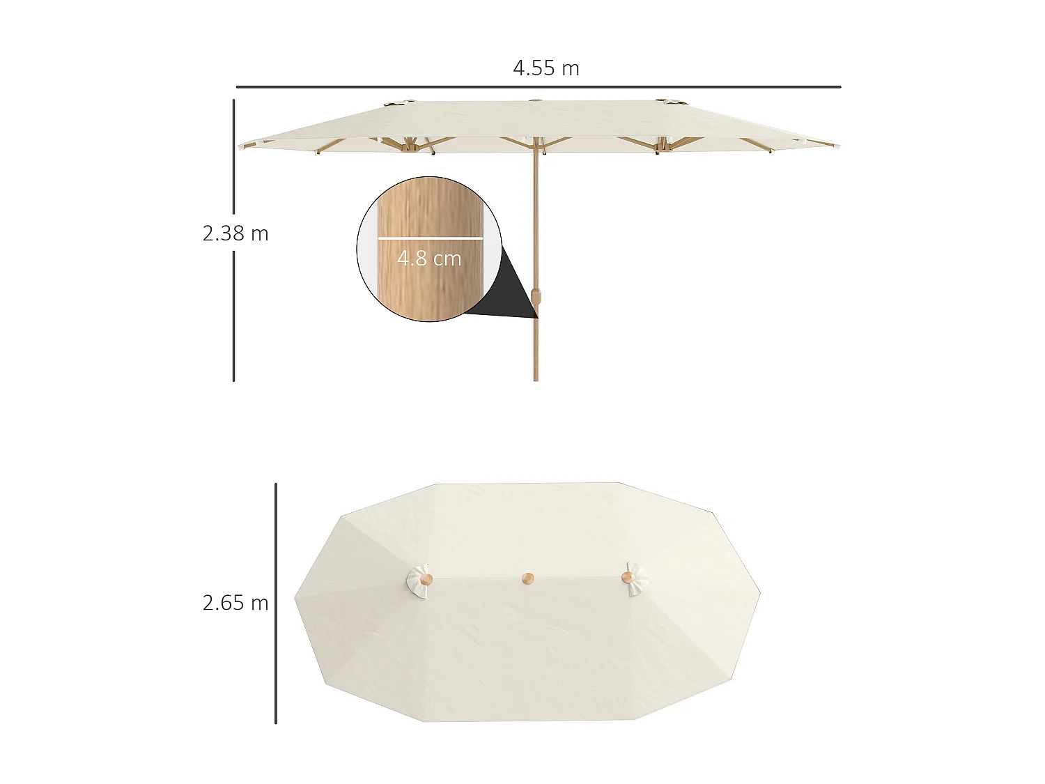 Ombrellone doppio con apertura a manovella 455x265x238 cm beige