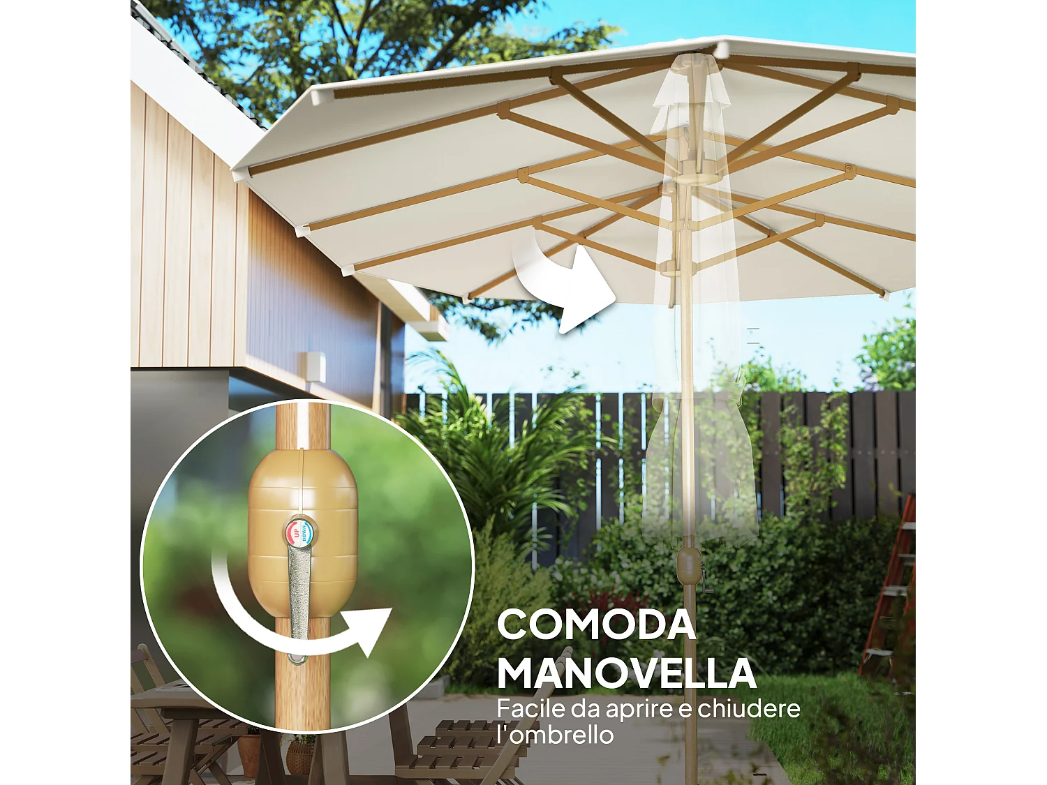 Ombrellone doppio con apertura a manovella 455x265x238 cm beige