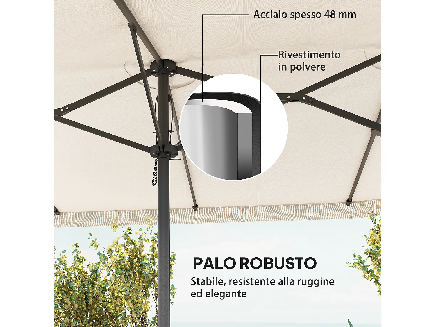 Ombrellone doppio a 12 stecche con manovella bianco crema