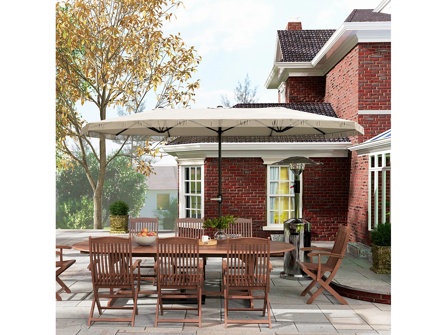 Ombrellone doppio a 12 stecche con manovella bianco crema