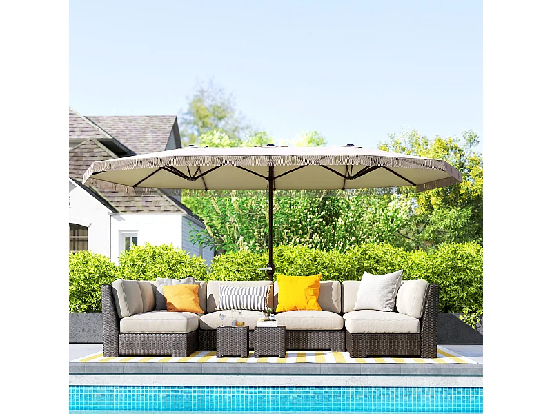 Ombrellone doppio a 12 stecche con manovella bianco crema