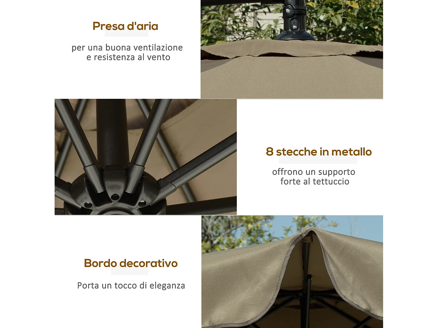 Ombrellone da giardino a braccio inclinabile con manovella caffè