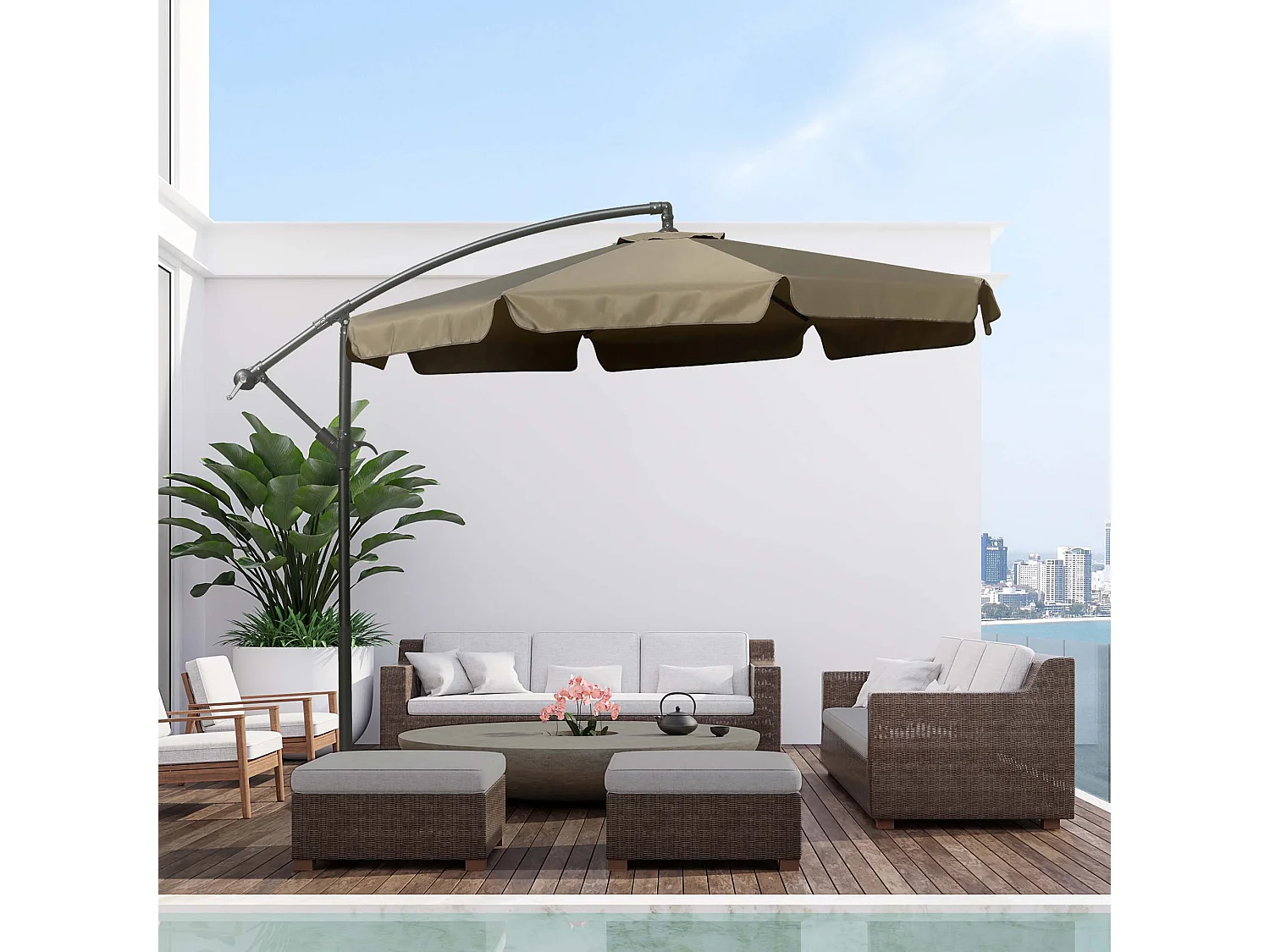 Ombrellone da giardino a braccio inclinabile con manovella caffè