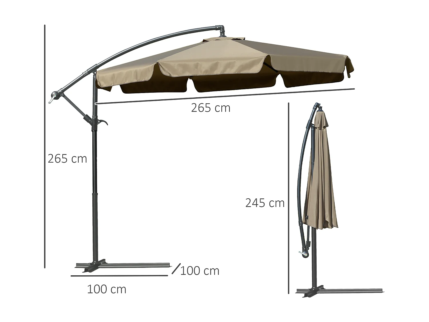 Ombrellone da giardino a braccio inclinabile con manovella caffè