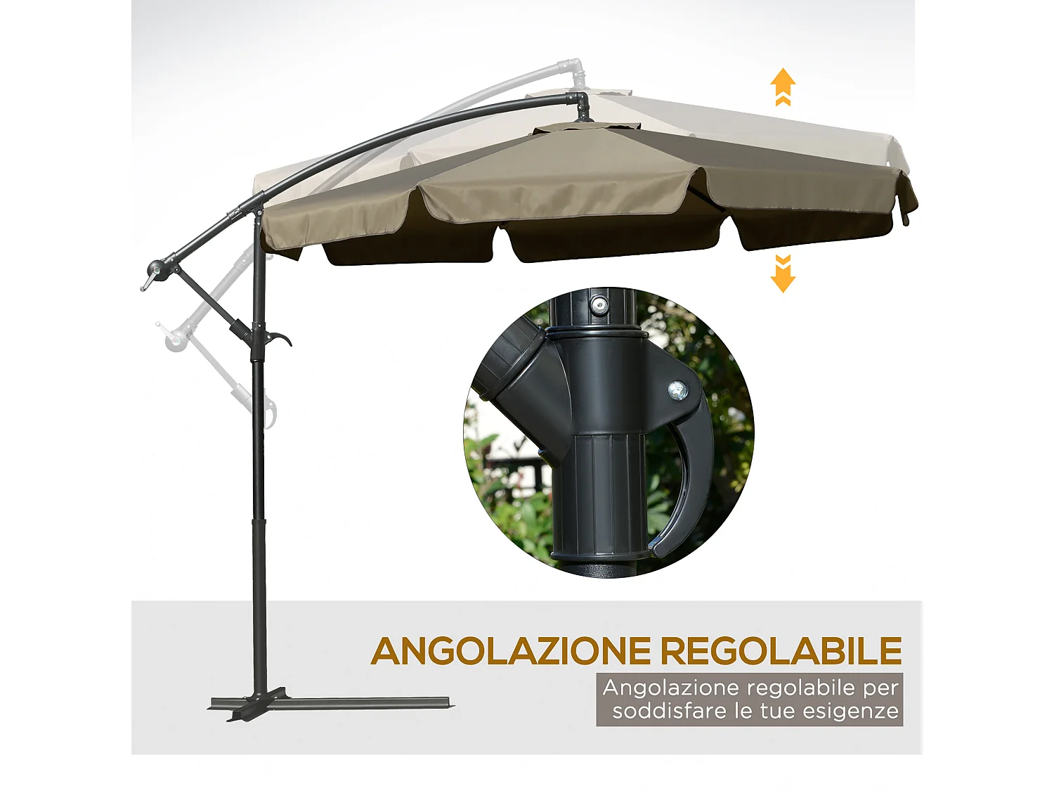 Ombrellone da giardino a braccio inclinabile con manovella caffè