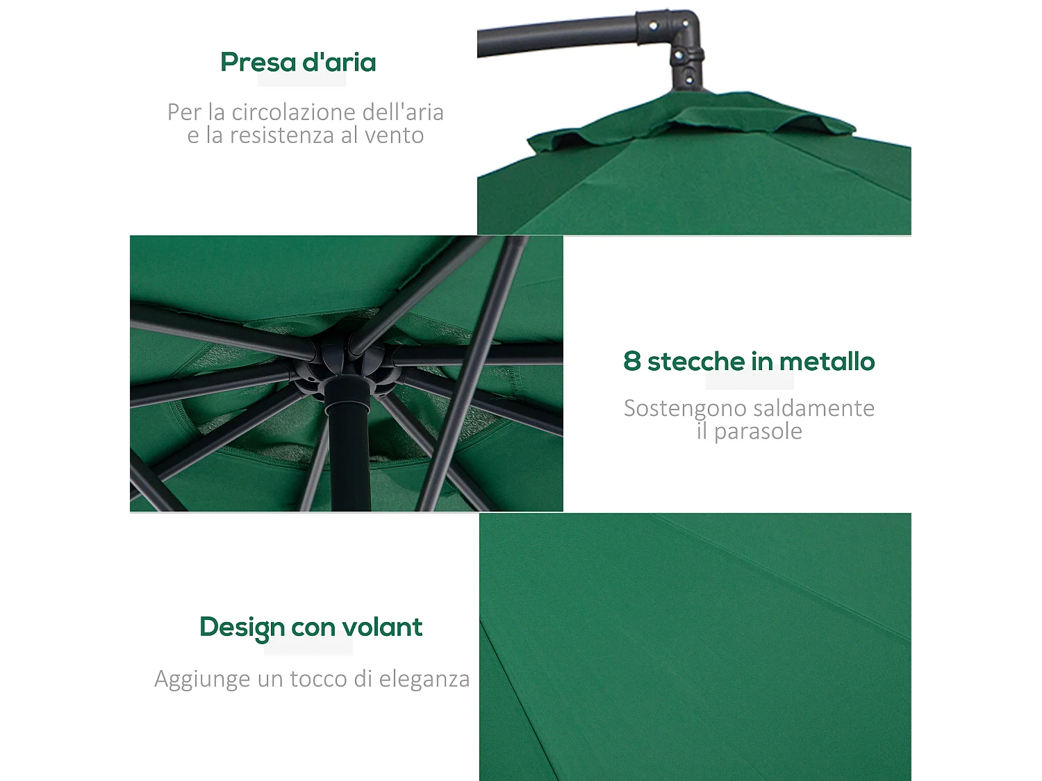 Ombrellone da giardino 3x2.5 m a braccio inclinabile