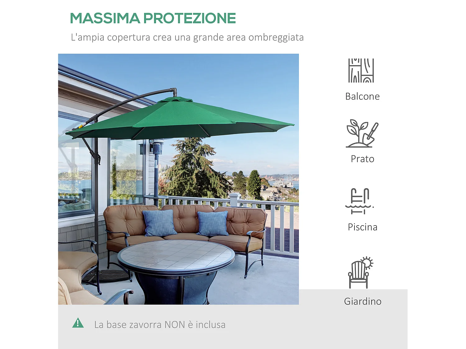 Ombrellone da giardino 3x2.5 m a braccio inclinabile