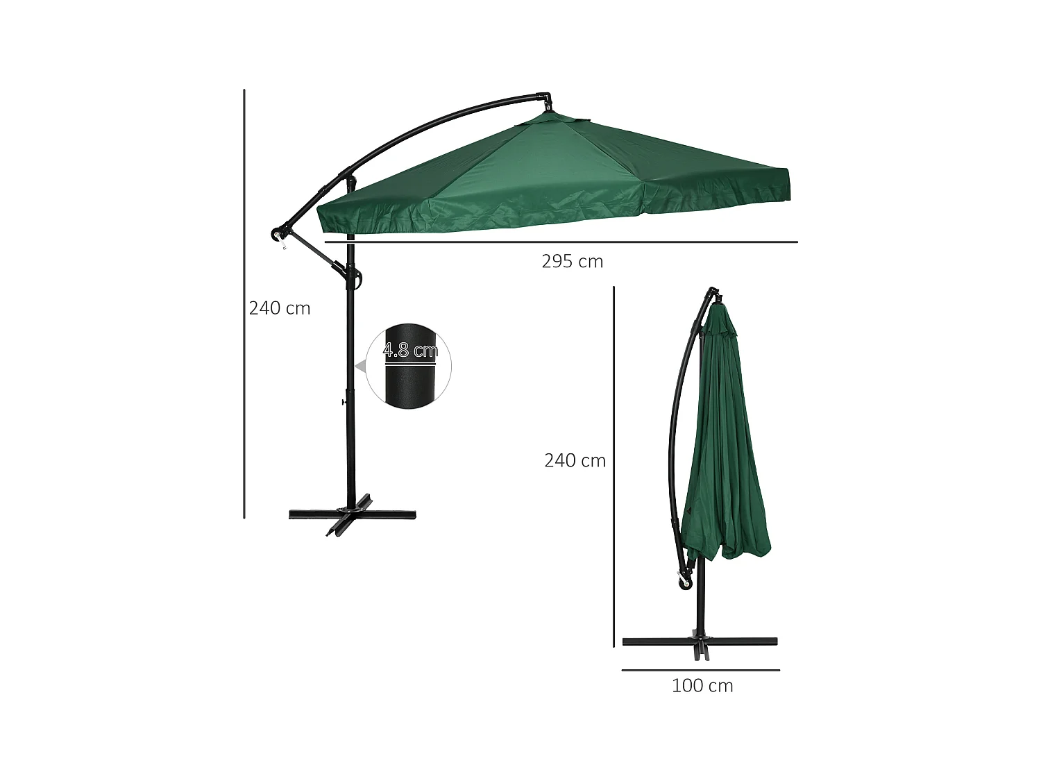 Ombrellone da giardino 3x3m con manovella e zanzariera verde