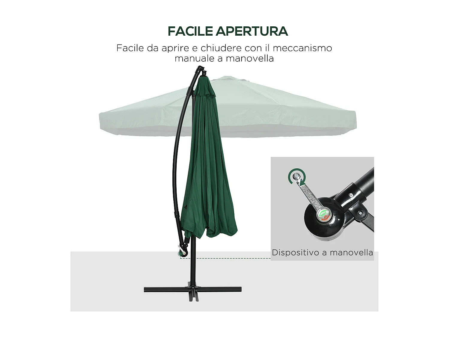 Ombrellone da giardino 3x3m con manovella e zanzariera verde