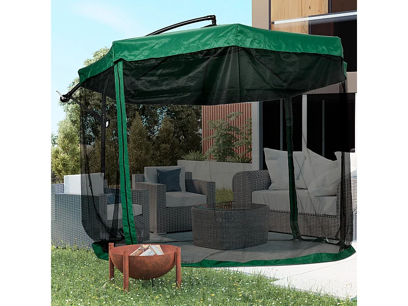 Ombrellone da giardino 3x3m con manovella e zanzariera verde