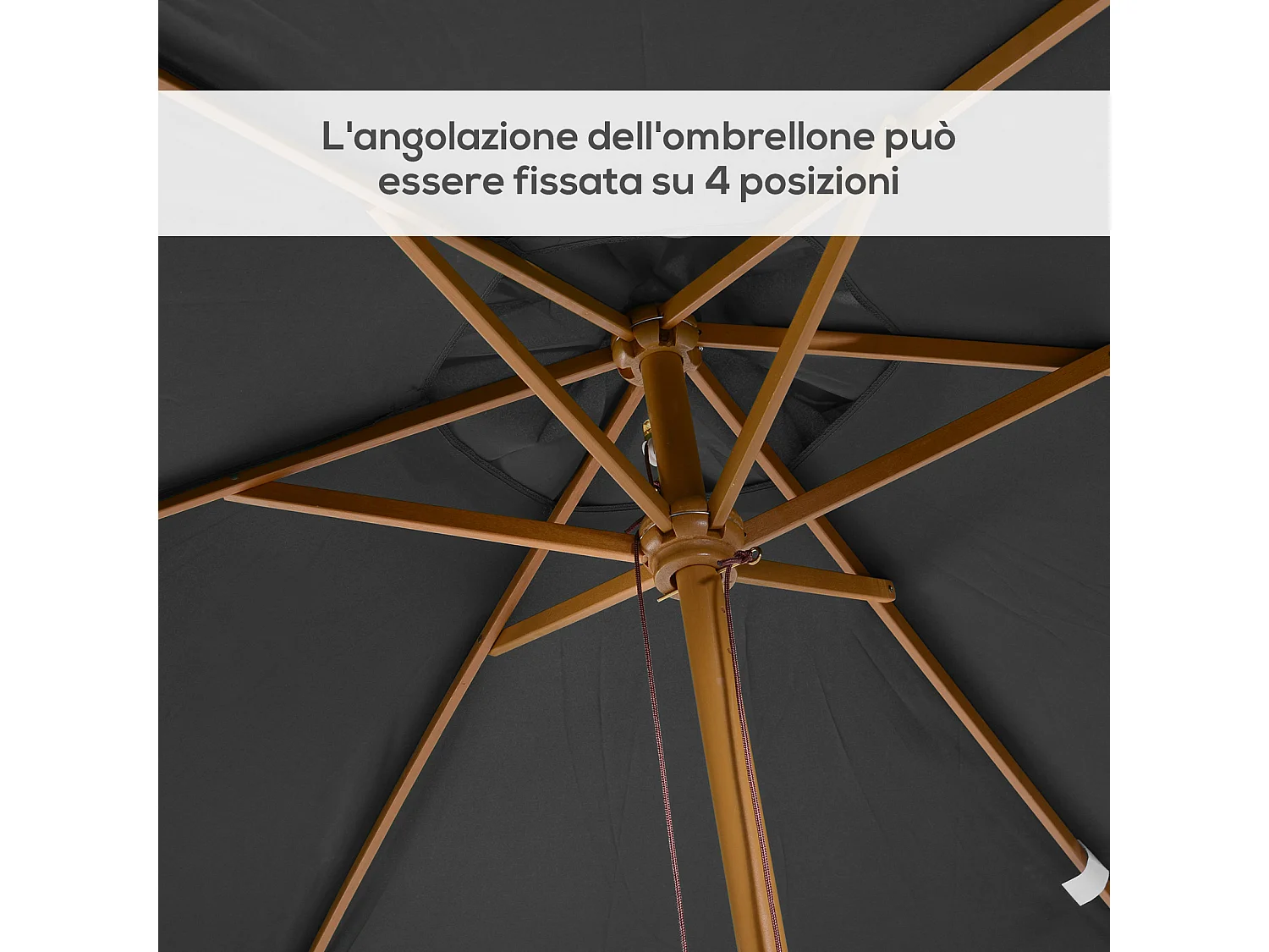 Ombrellone da giardino 2x3m in legno bambù e poliestere grigio scuro