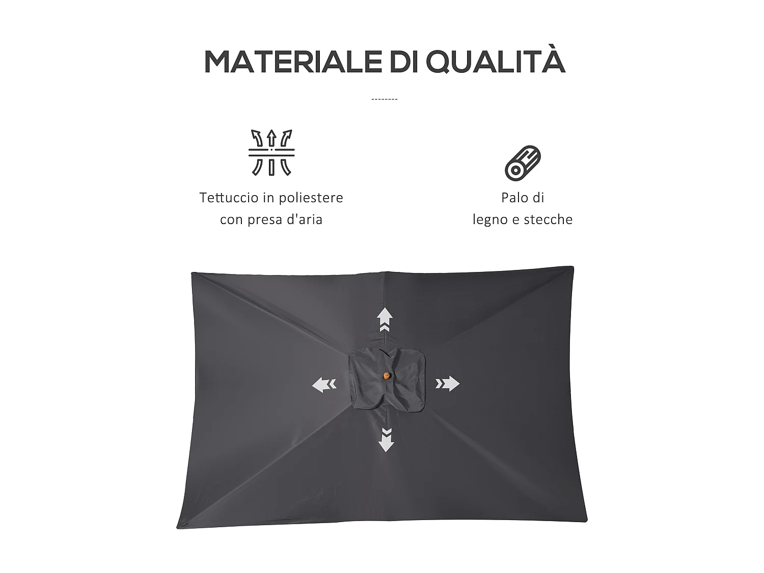 Ombrellone da giardino 2x3m in legno bambù e poliestere grigio scuro
