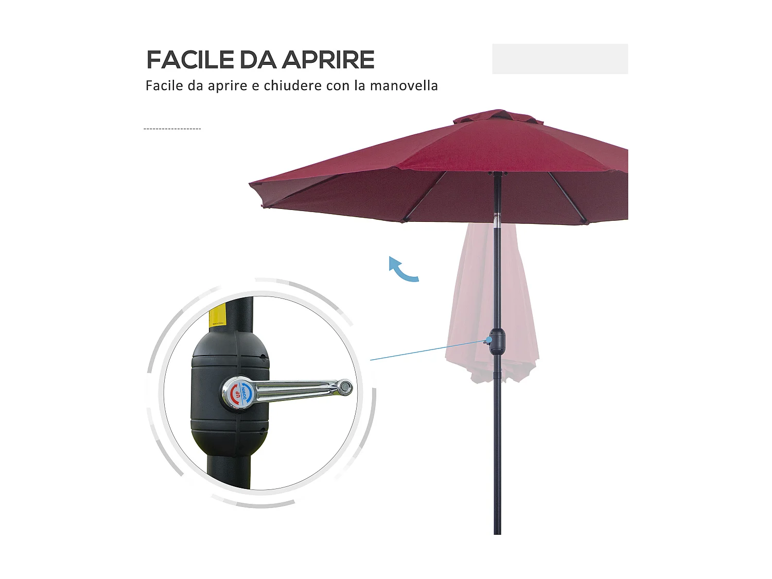Ombrellone rotondo e regolabile su 3 angolazioni rosso vino e nero