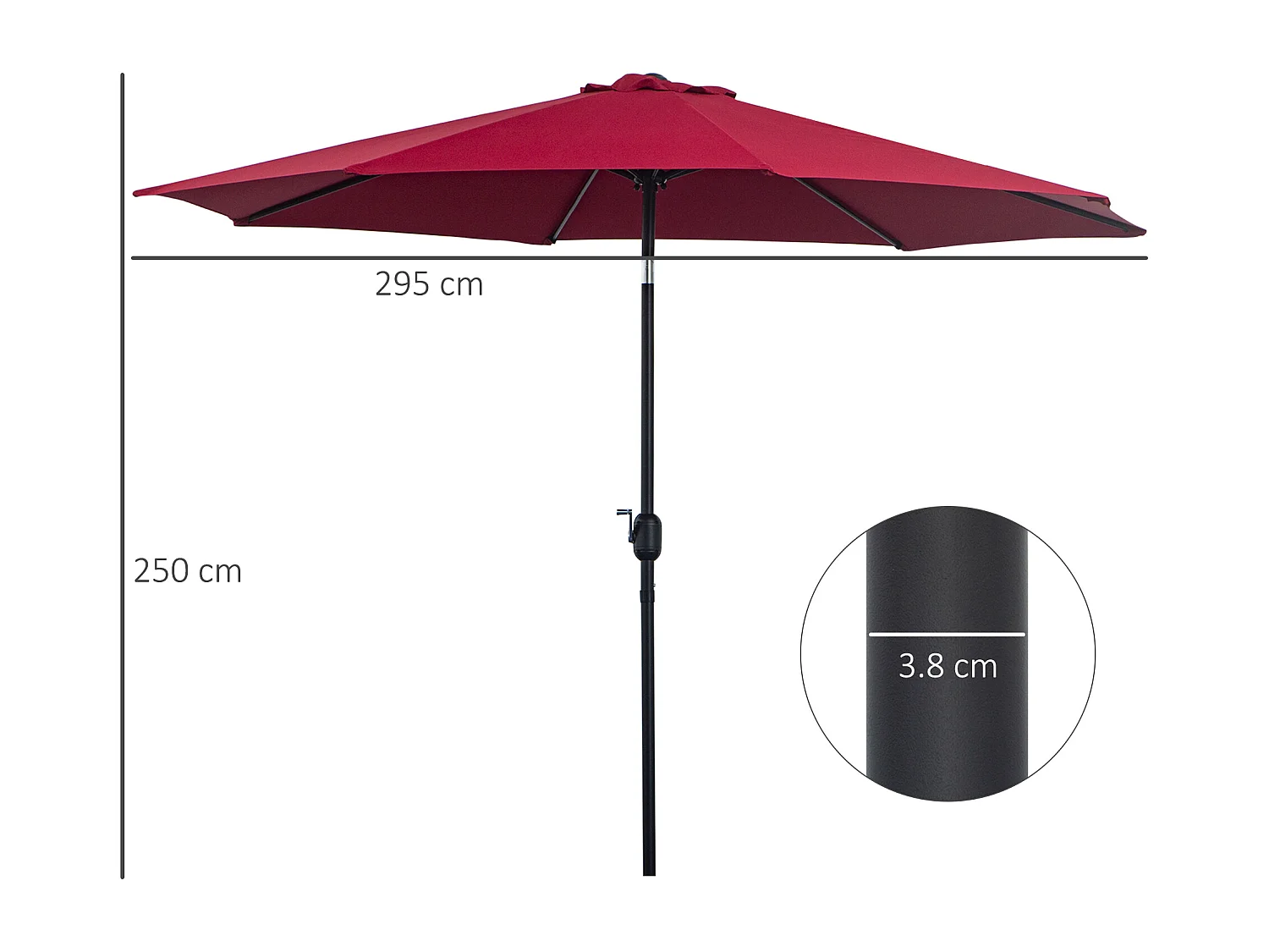 Ombrellone da giardino 3x2.5 m con manovella e inclinabile