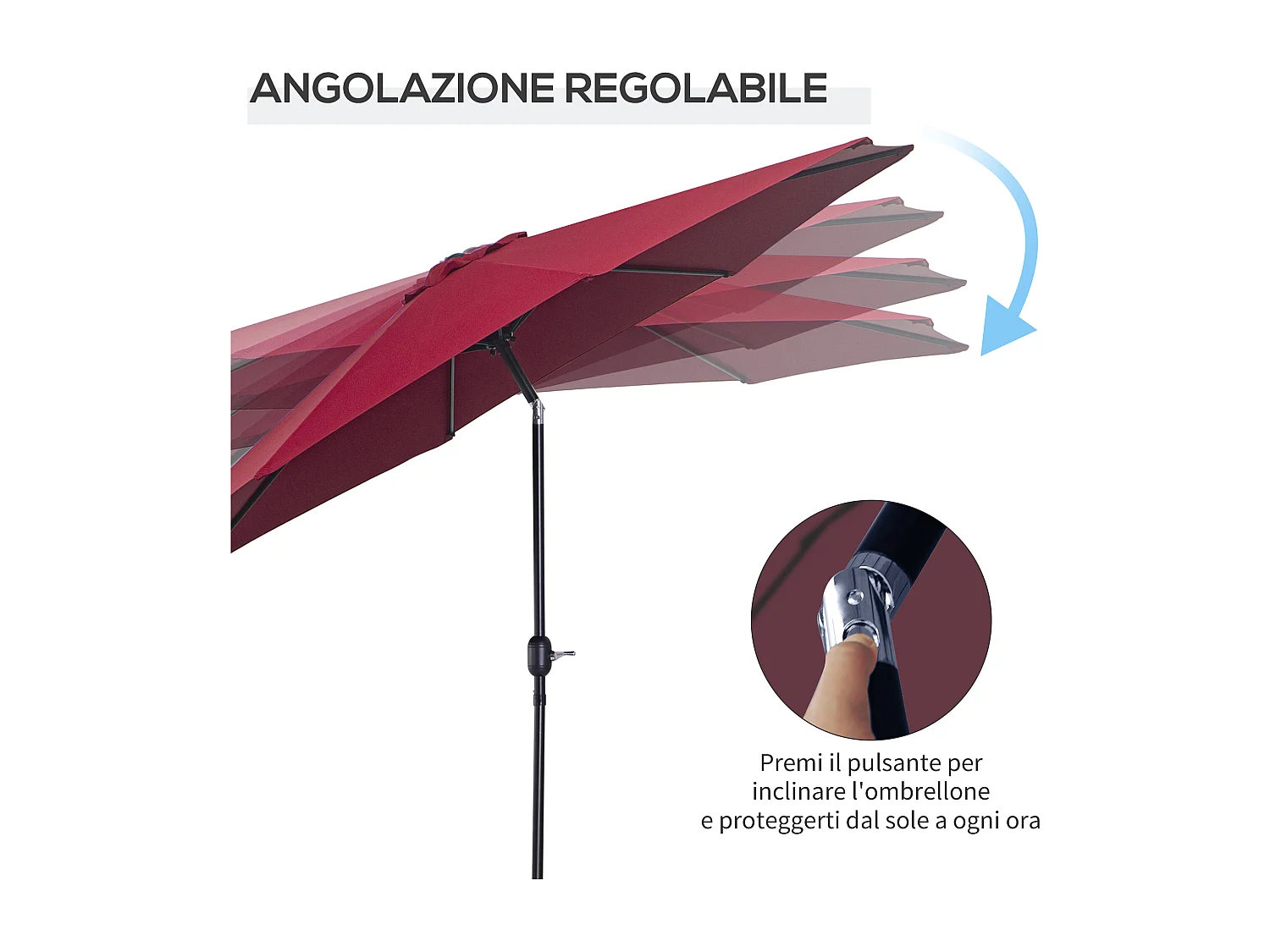 Ombrellone da giardino 3x2.5 m con manovella e inclinabile