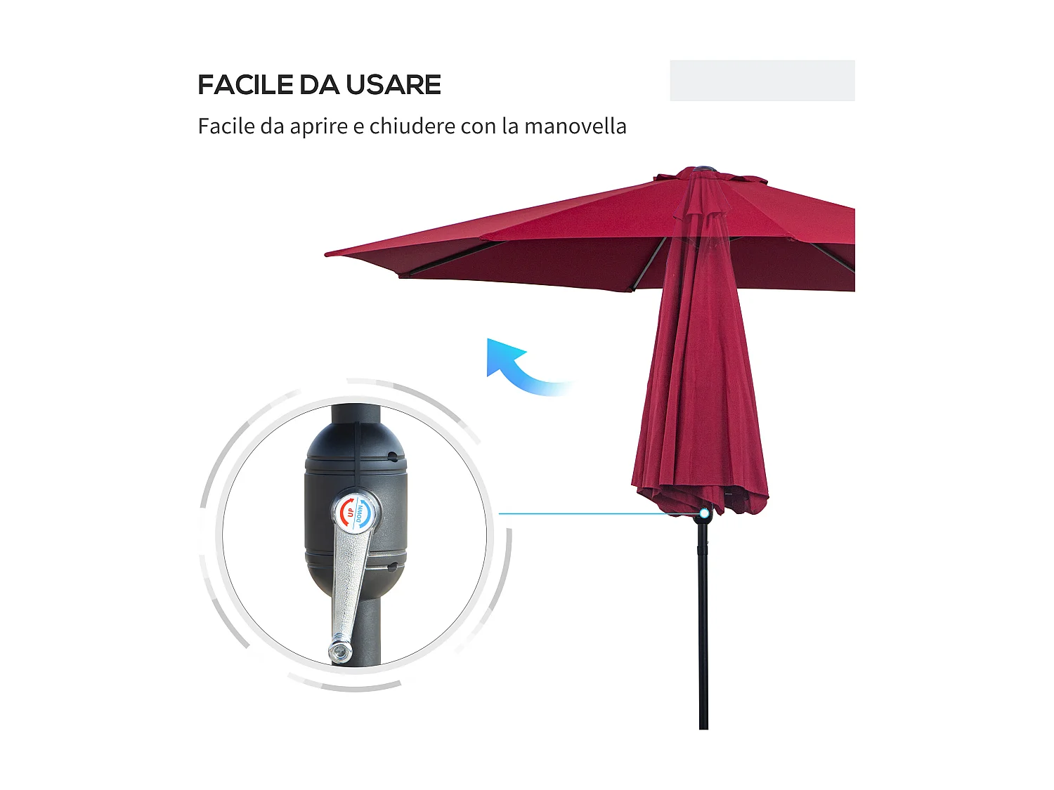 Ombrellone da giardino 3x2.5 m con manovella e inclinabile