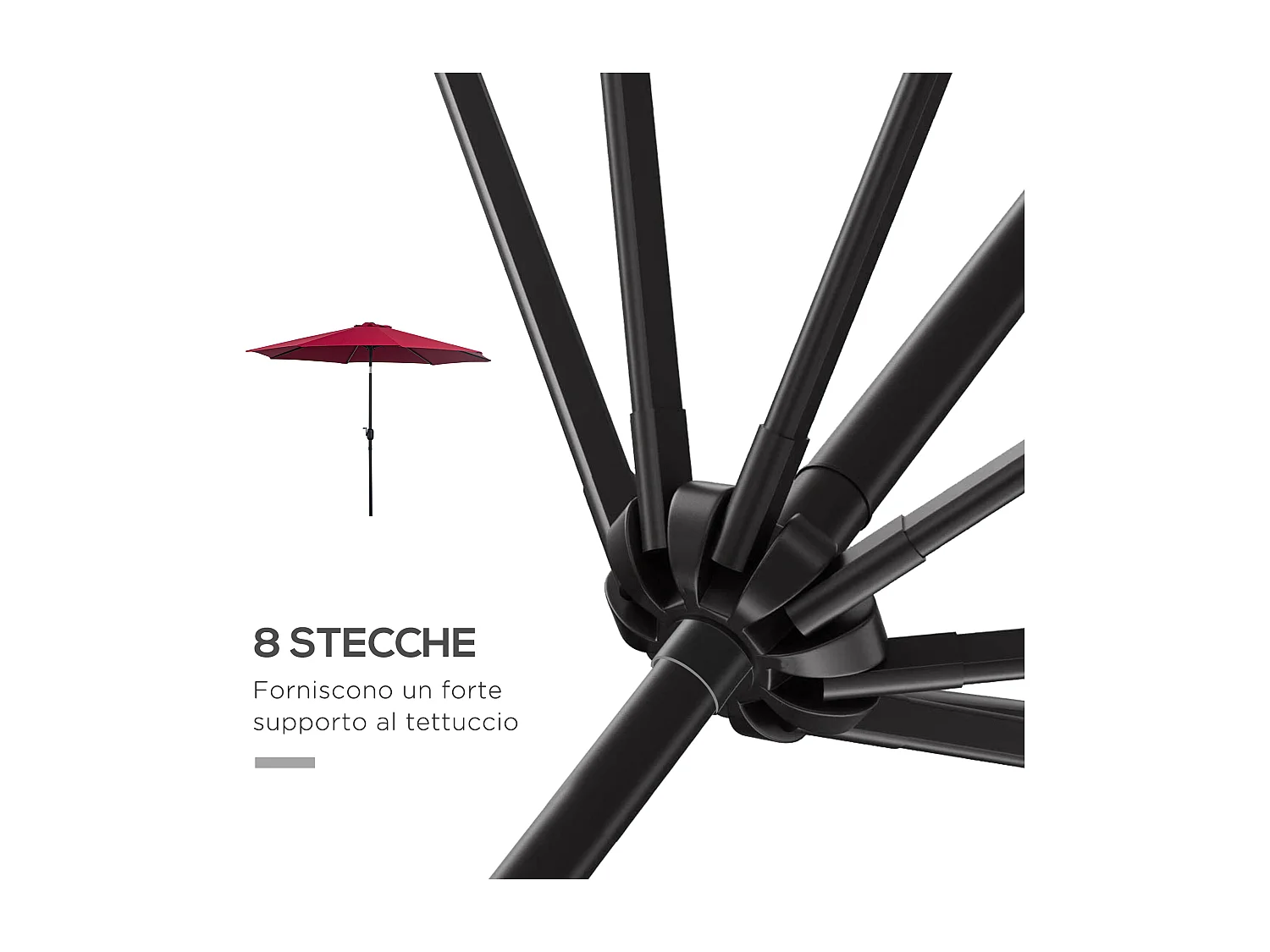 Ombrellone da giardino 3x2.5 m con manovella e inclinabile