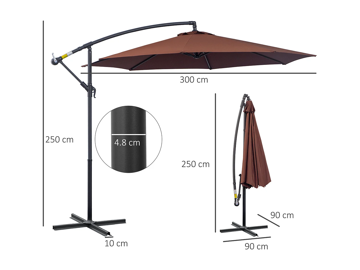 Ombrellone da giardino a braccio inclinabile 3x2.5 m marrone