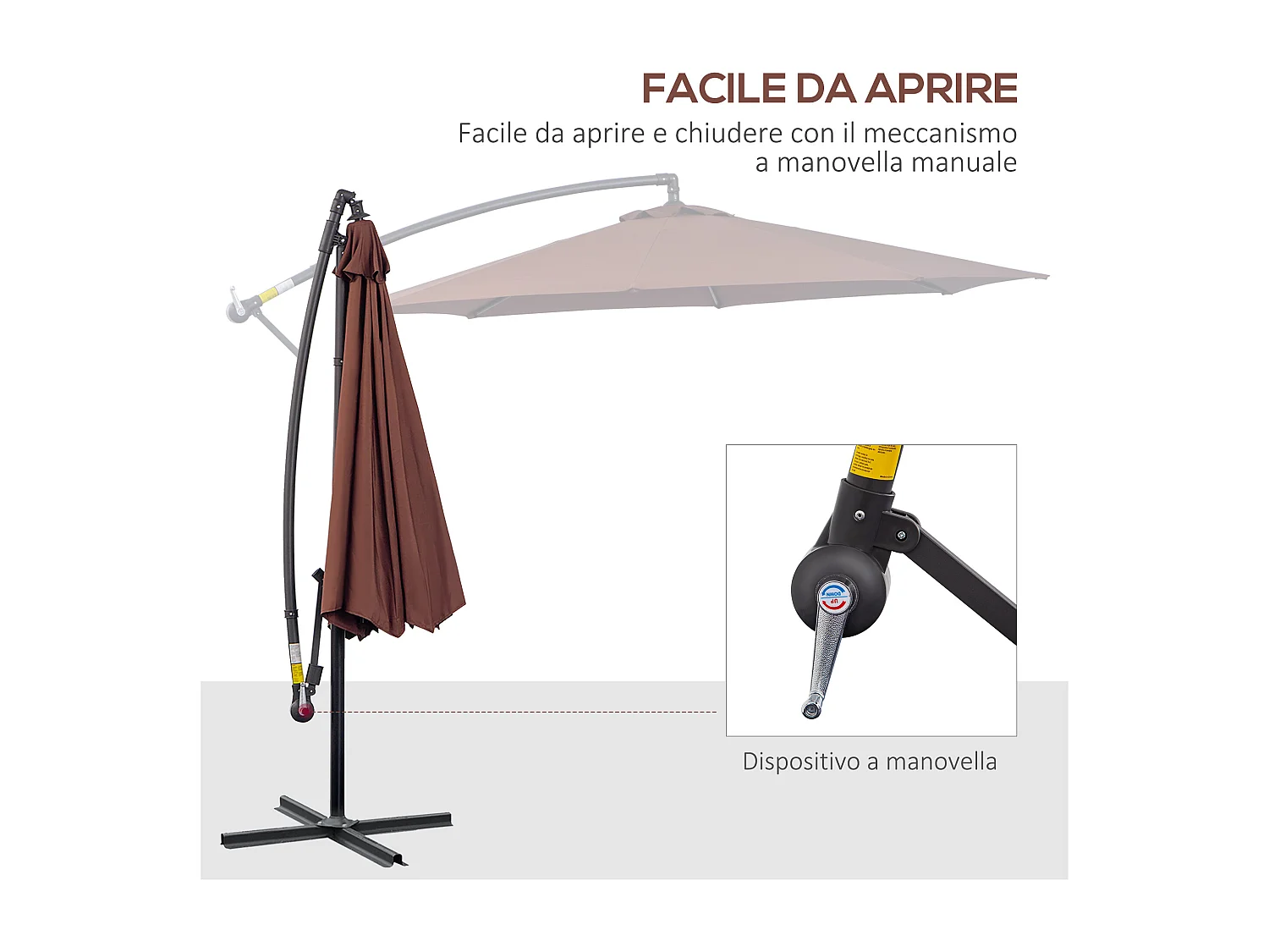 Ombrellone da giardino a braccio inclinabile 3x2.5 m marrone