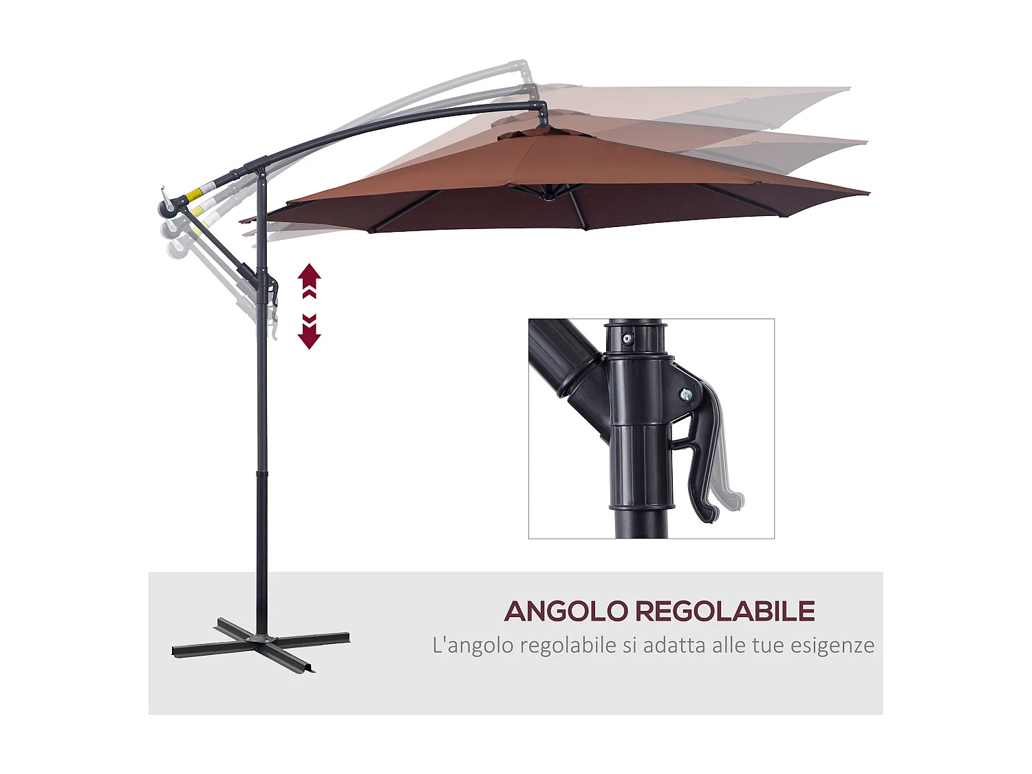 Ombrellone da giardino a braccio inclinabile 3x2.5 m marrone
