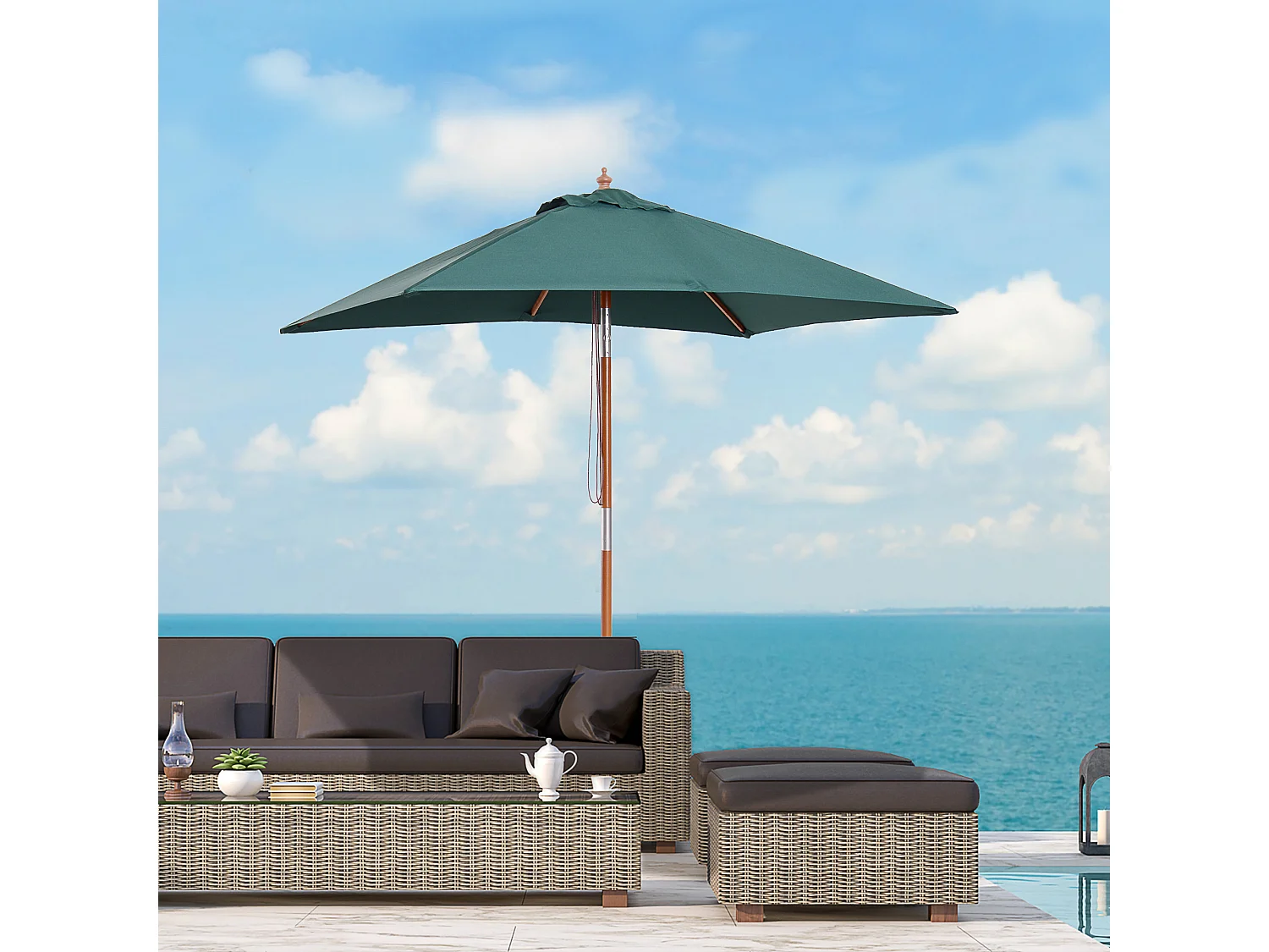 Ombrellone da giardino 2x1.5 m a 6 stecche con palo in legno