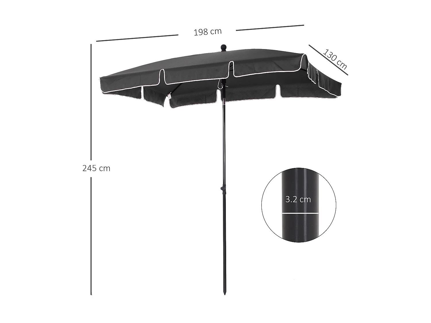 Ombrellone da giardino rettangolare 2x1.3 m con inclinazione