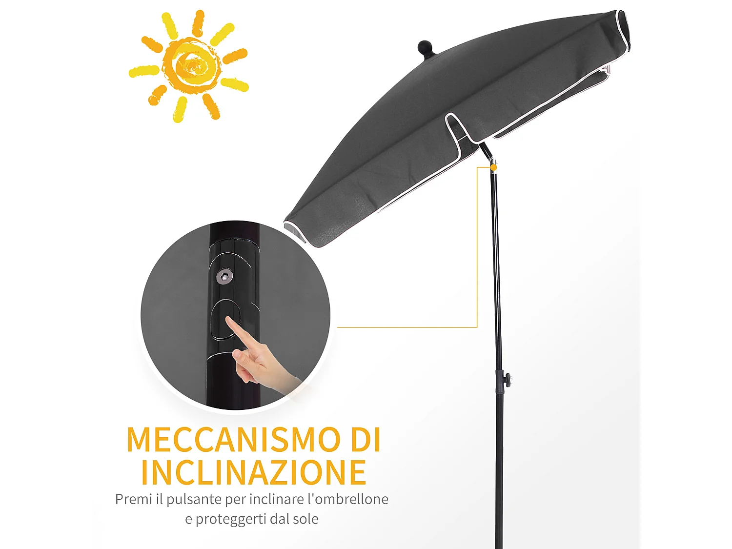 Ombrellone da giardino rettangolare 2x1.3 m con inclinazione