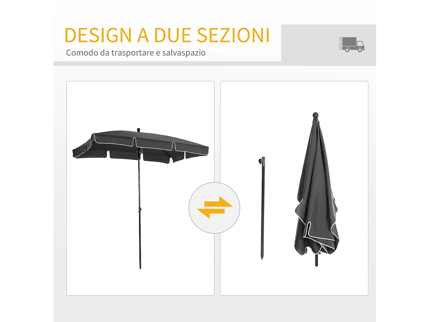 Ombrellone da giardino rettangolare 2x1.3 m con inclinazione