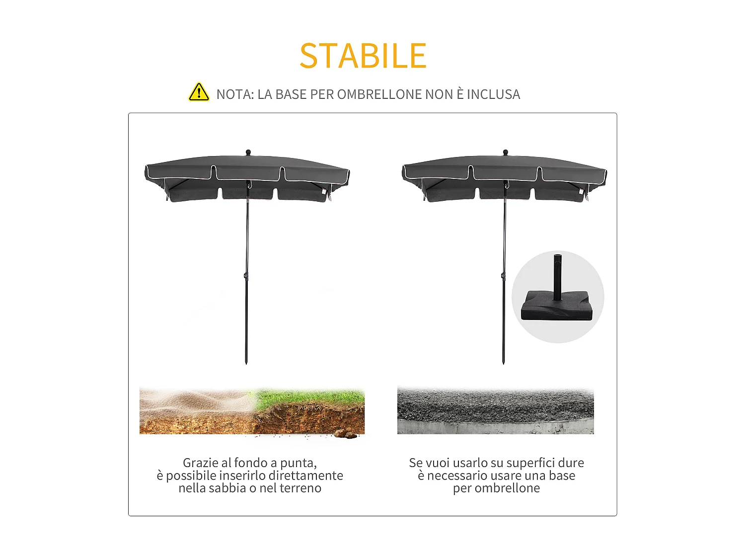 Ombrellone da giardino rettangolare 2x1.3 m con inclinazione