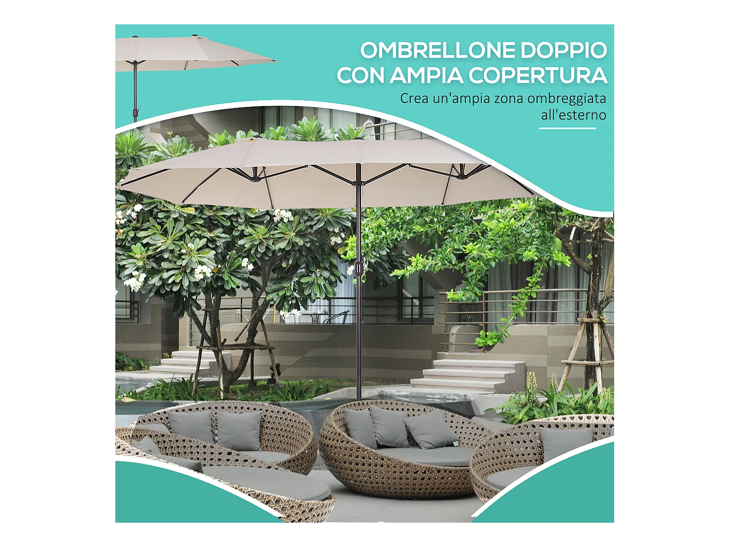 Ombrellone parasole da giardino esterno in poliestere beige