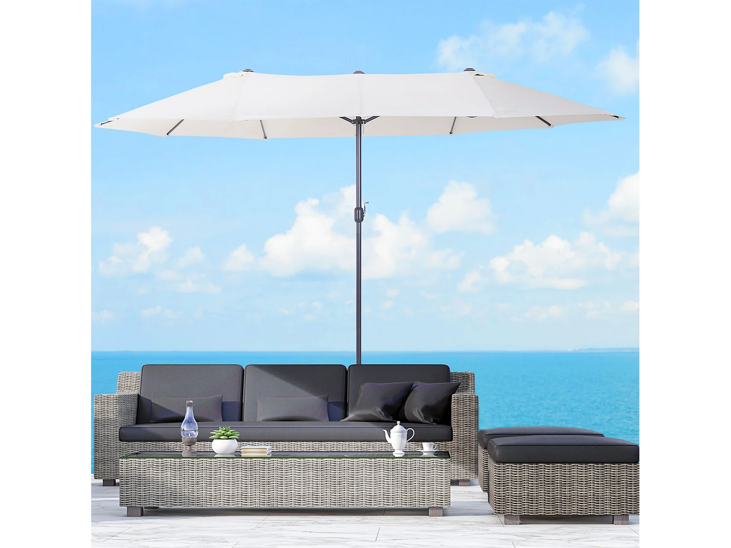 Ombrellone parasole da giardino esterno in poliestere beige