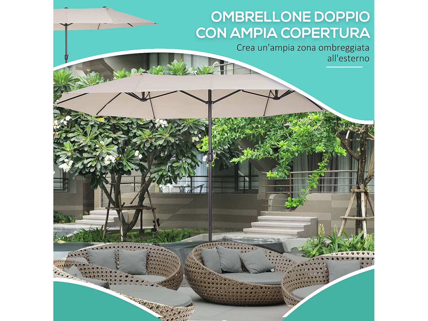 Ombrellone parasole da giardino esterno in poliestere beige