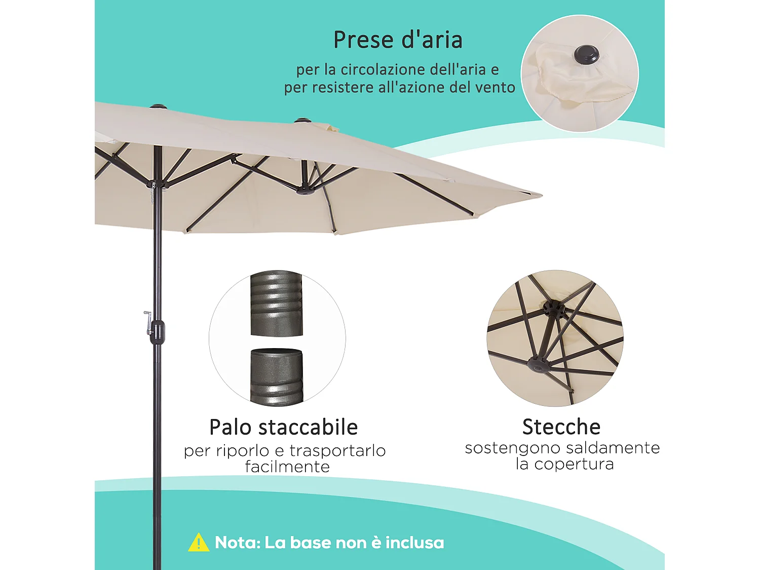 Ombrellone parasole da giardino esterno in poliestere beige