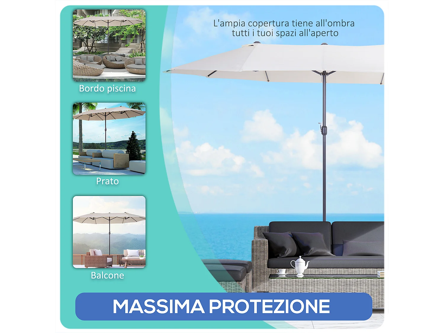 Ombrellone parasole da giardino esterno in poliestere beige