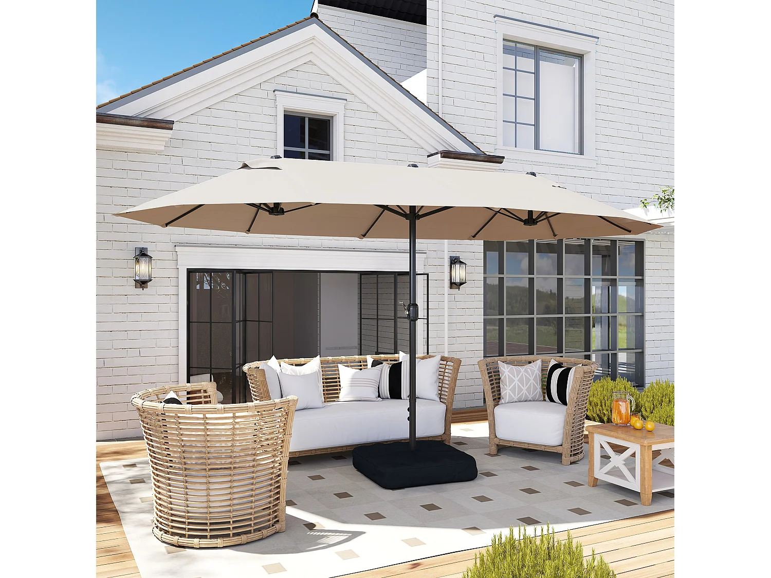 Ombrellone da giardino doppio khaki con apertura a manovella