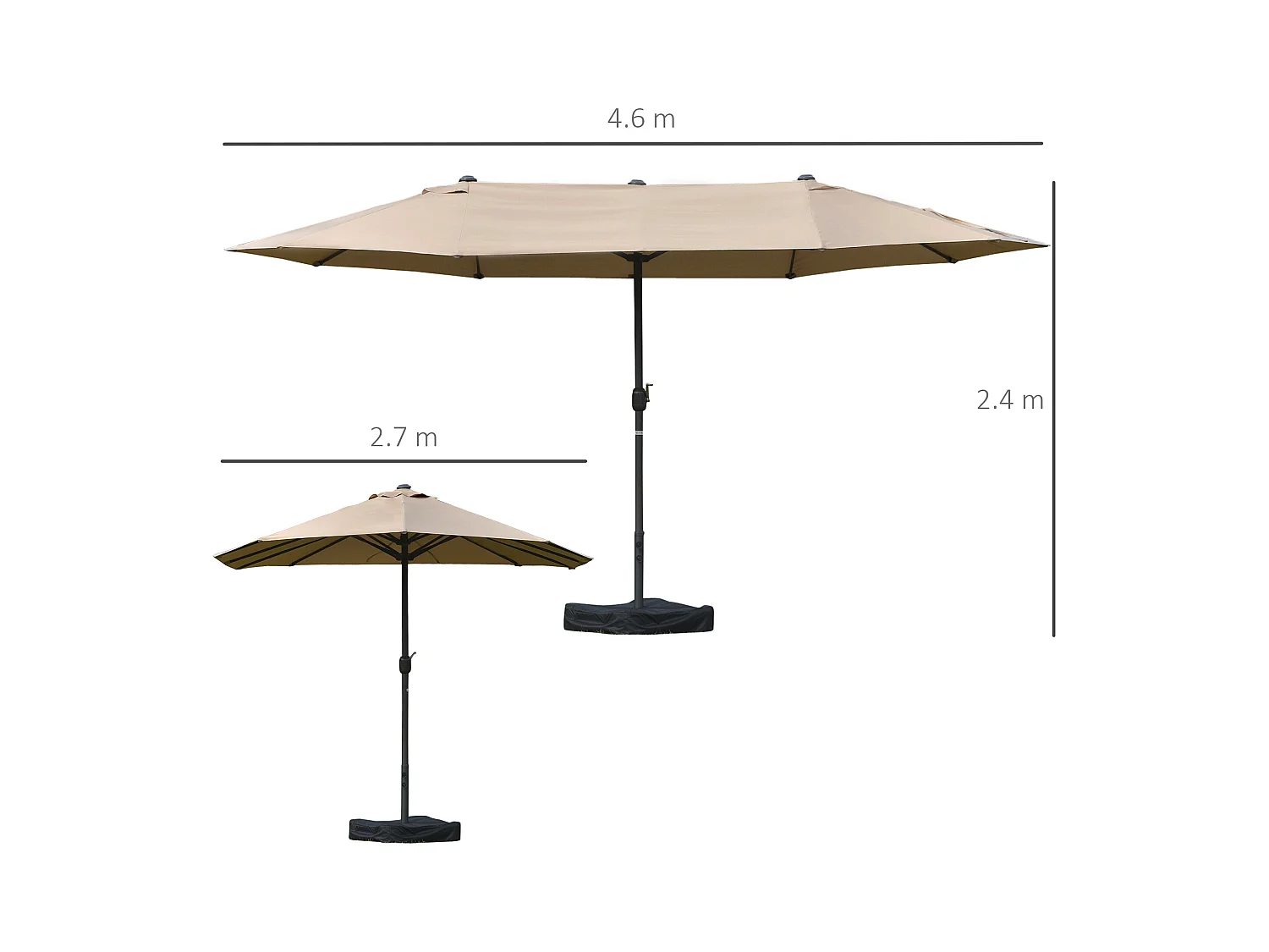 Ombrellone da giardino doppio khaki con apertura a manovella