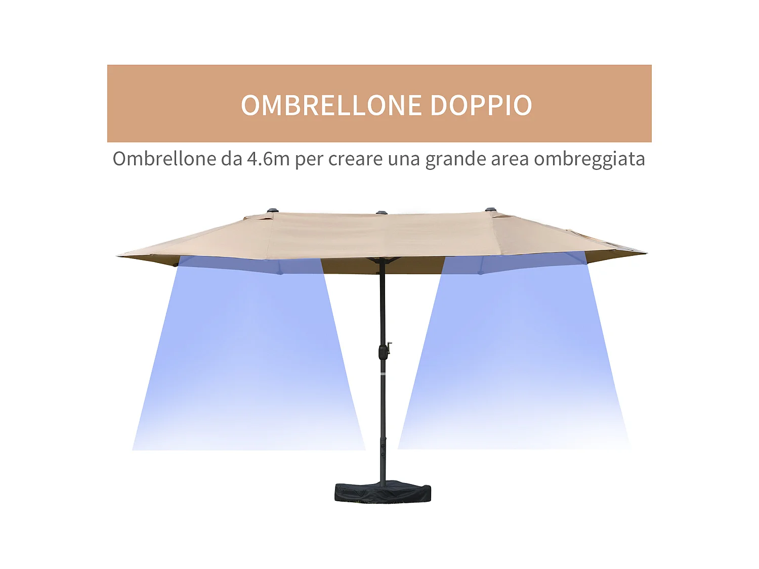 Ombrellone da giardino doppio khaki con apertura a manovella