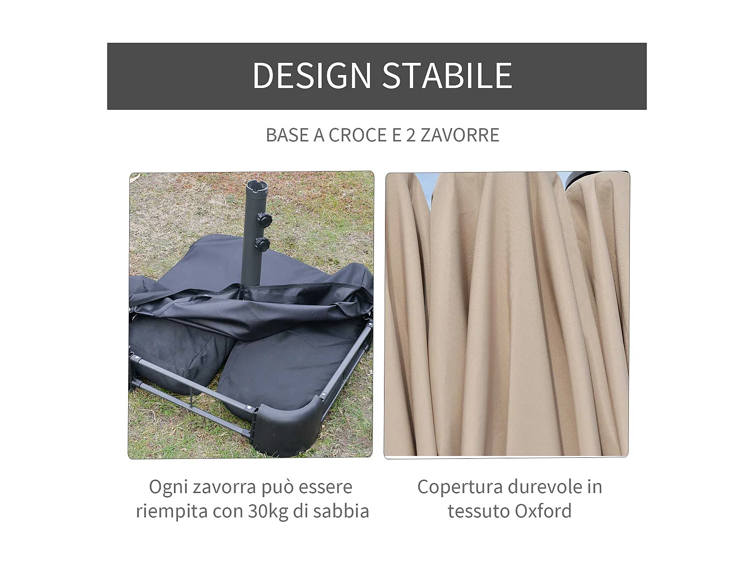 Ombrellone da giardino doppio khaki con apertura a manovella